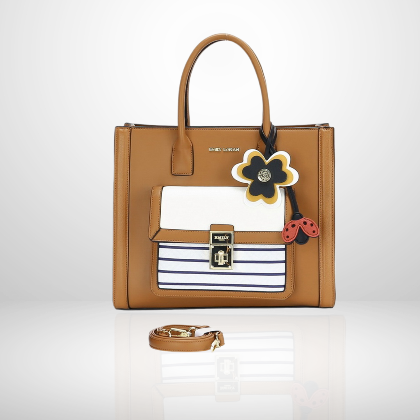 Giselle White Structured Tote Bag with Floral Charm