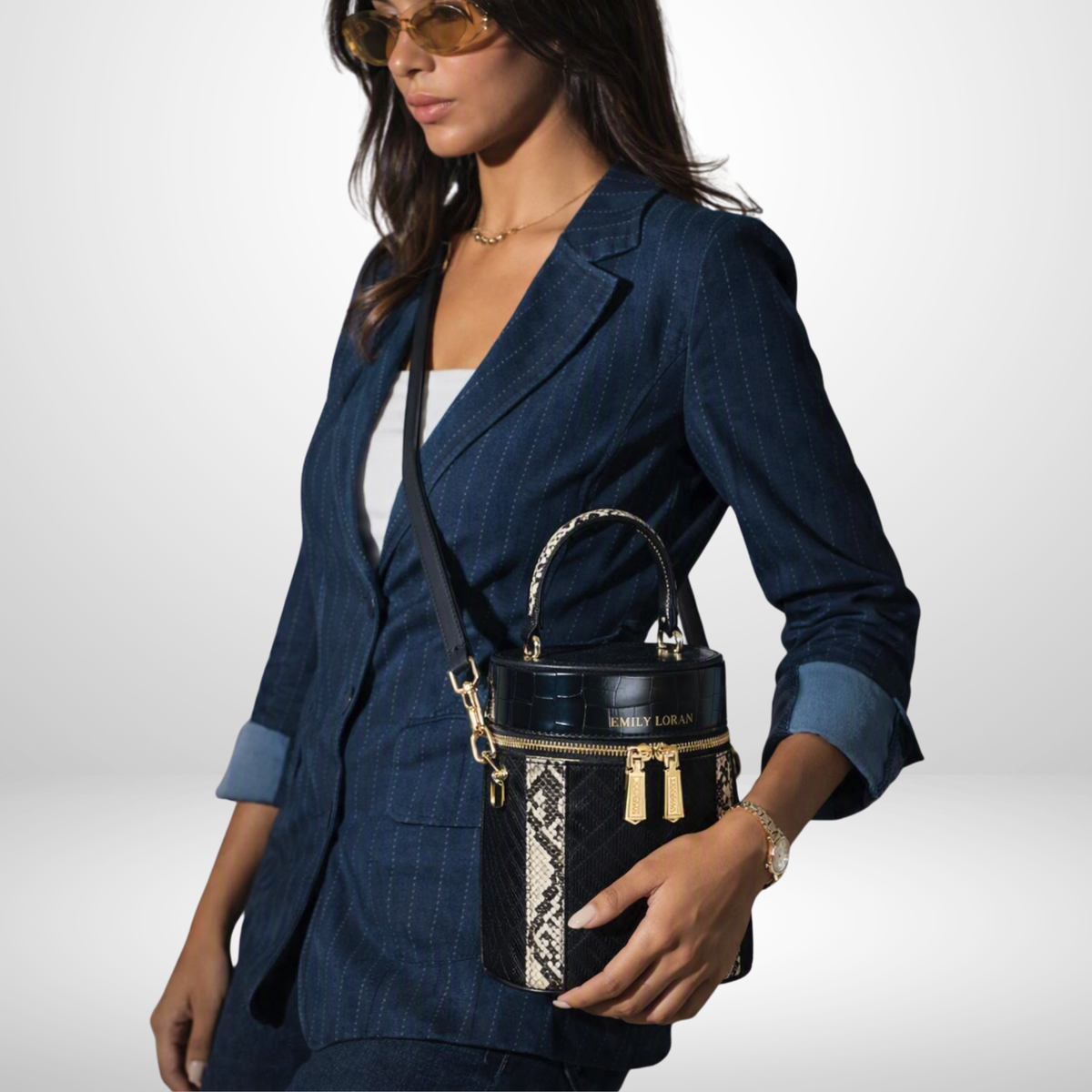 Laura Black Top Handle Bucket Handbag