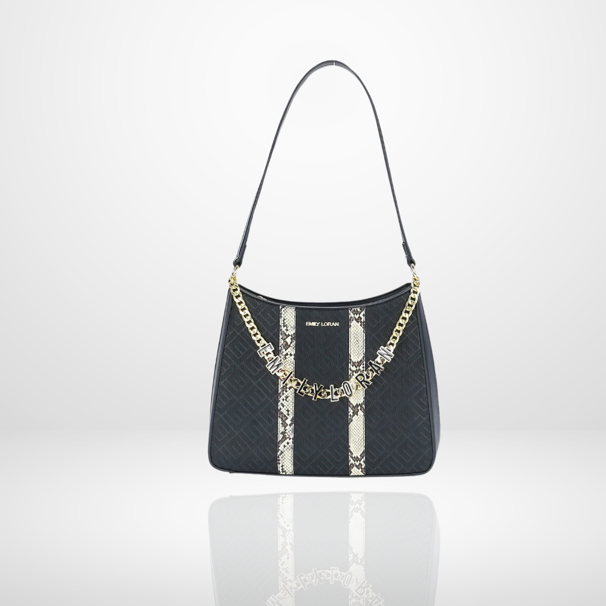 Helene Striped Hobo Shoulder Bag with Logo Chain