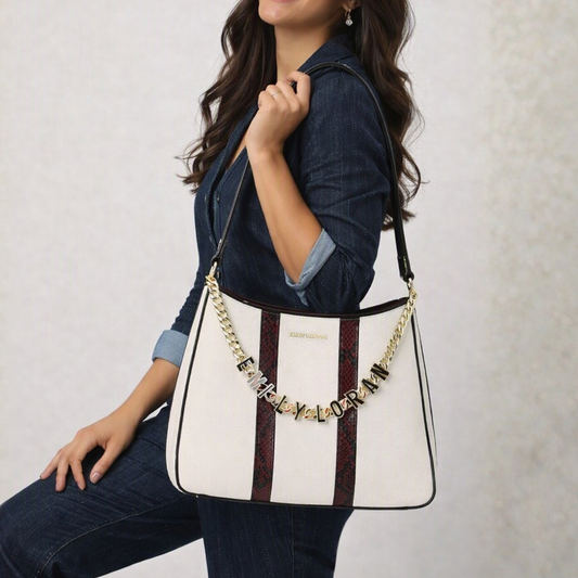 Helene Hobo Shoulder Bag with Logo Chain in Coffee