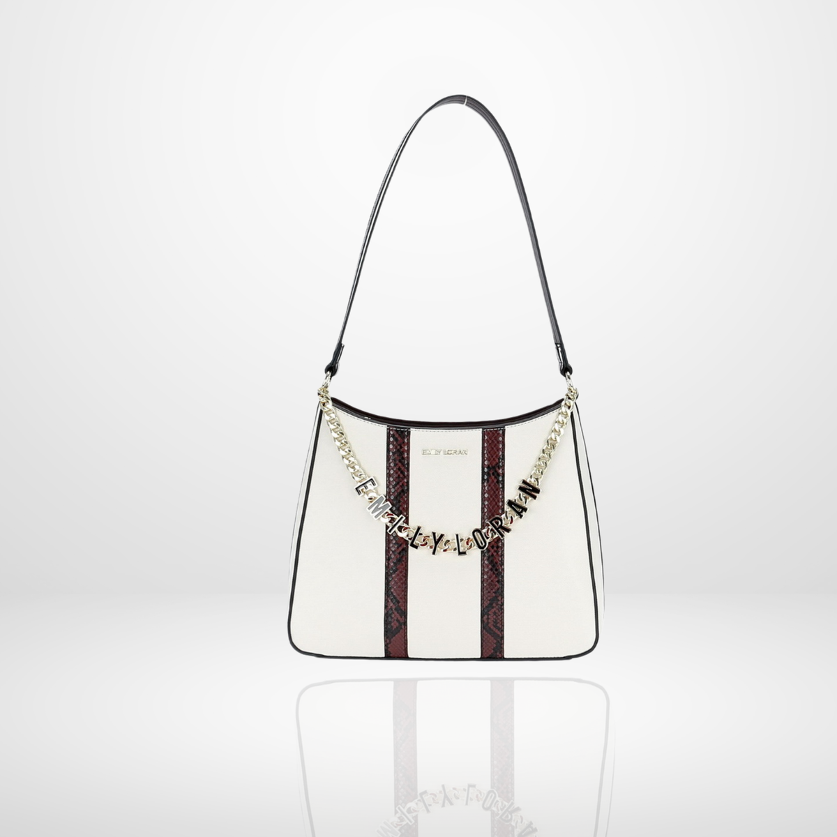 Helene Striped Hobo Shoulder Bag with Logo Chain