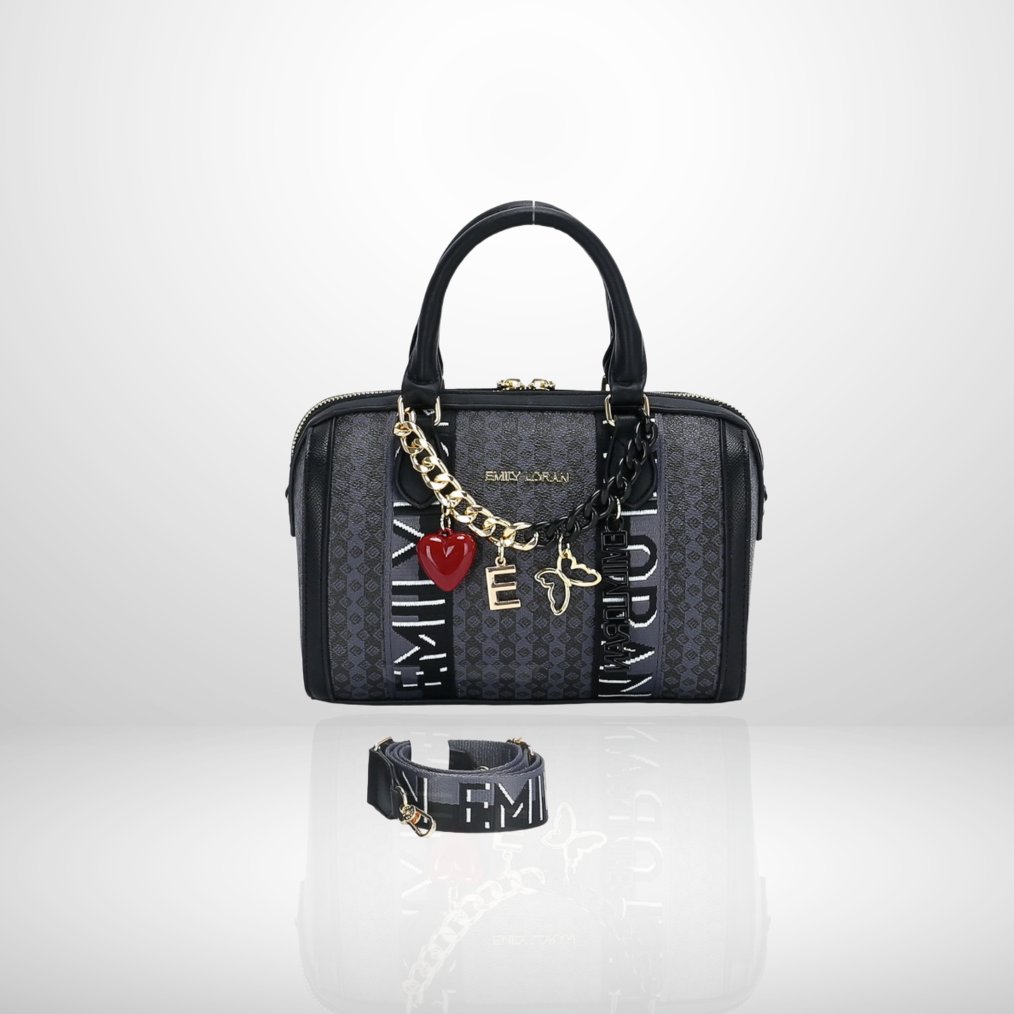 Faith Charm Top Handle Beige Bowling Bag with Strap