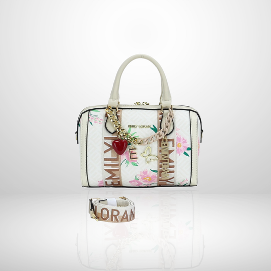 Faith Charm Top Handle Floral Bowling Bag with Strap