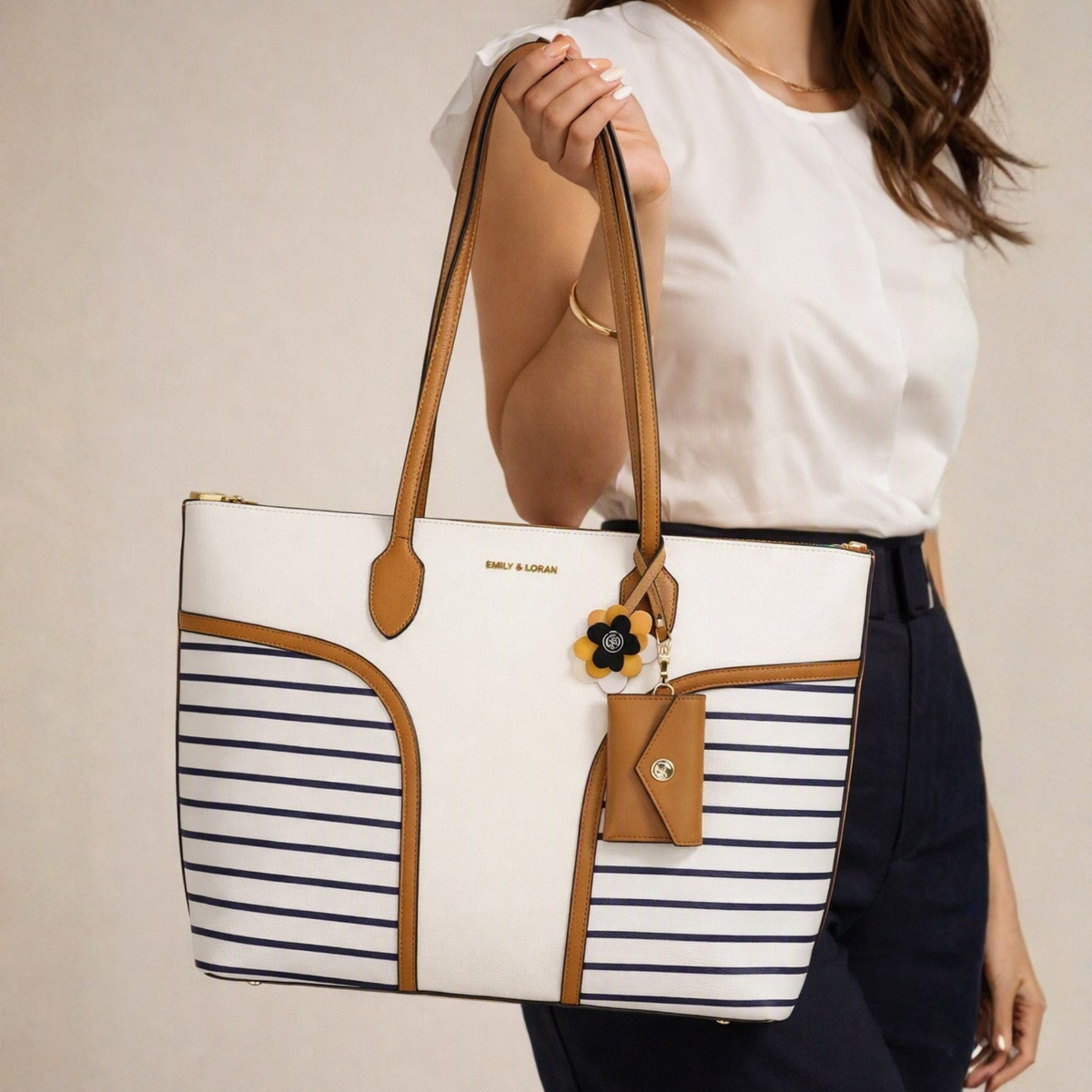Nicole Large Striped Tote Bag