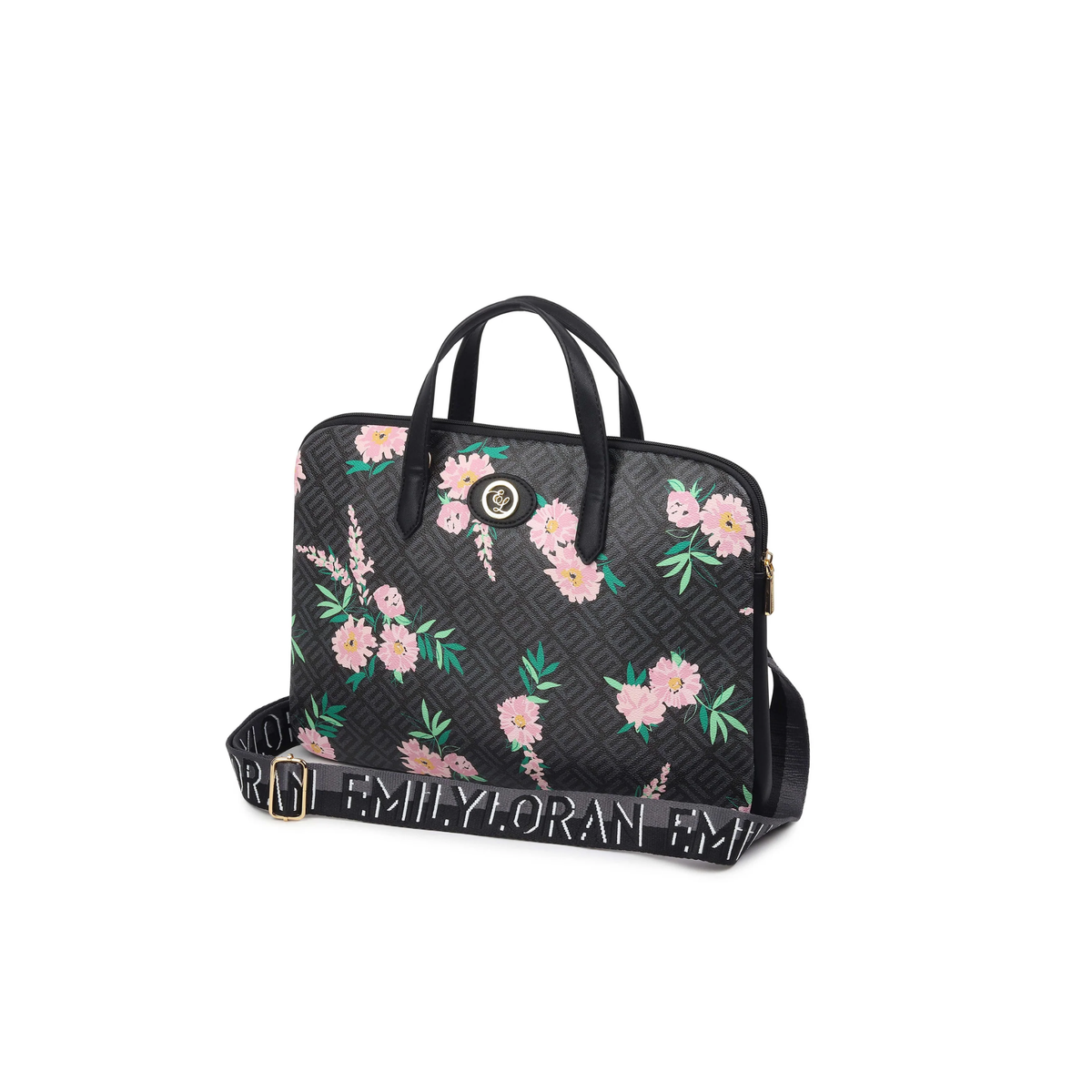 Sara Black Floral Tote & Laptop Case Set