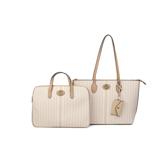 Sara Beige Tote & Laptop Case Set