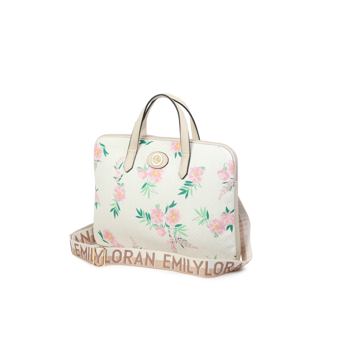 Sara White Floral Tote & Laptop Case Set