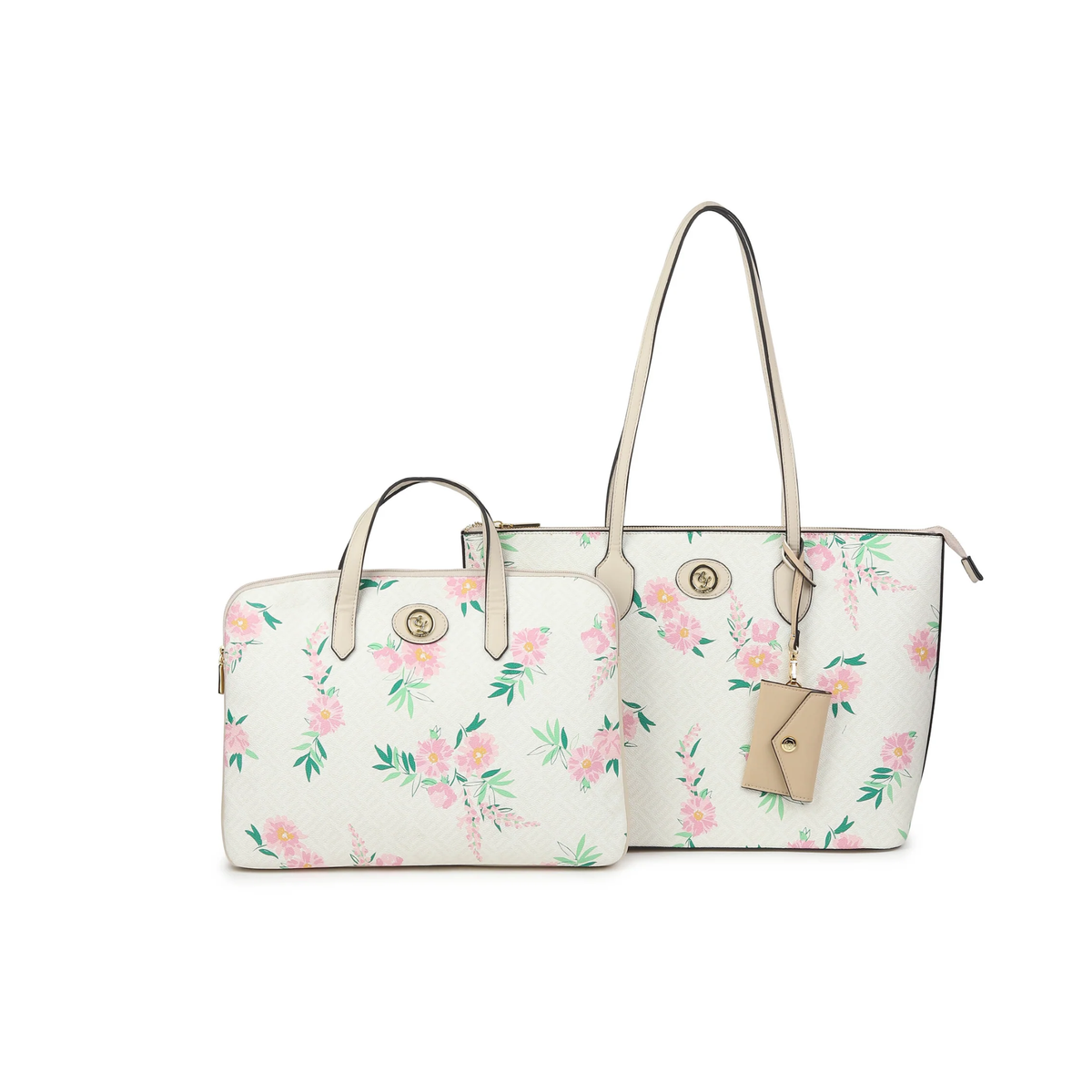 Sara White Floral Tote & Laptop Case Set