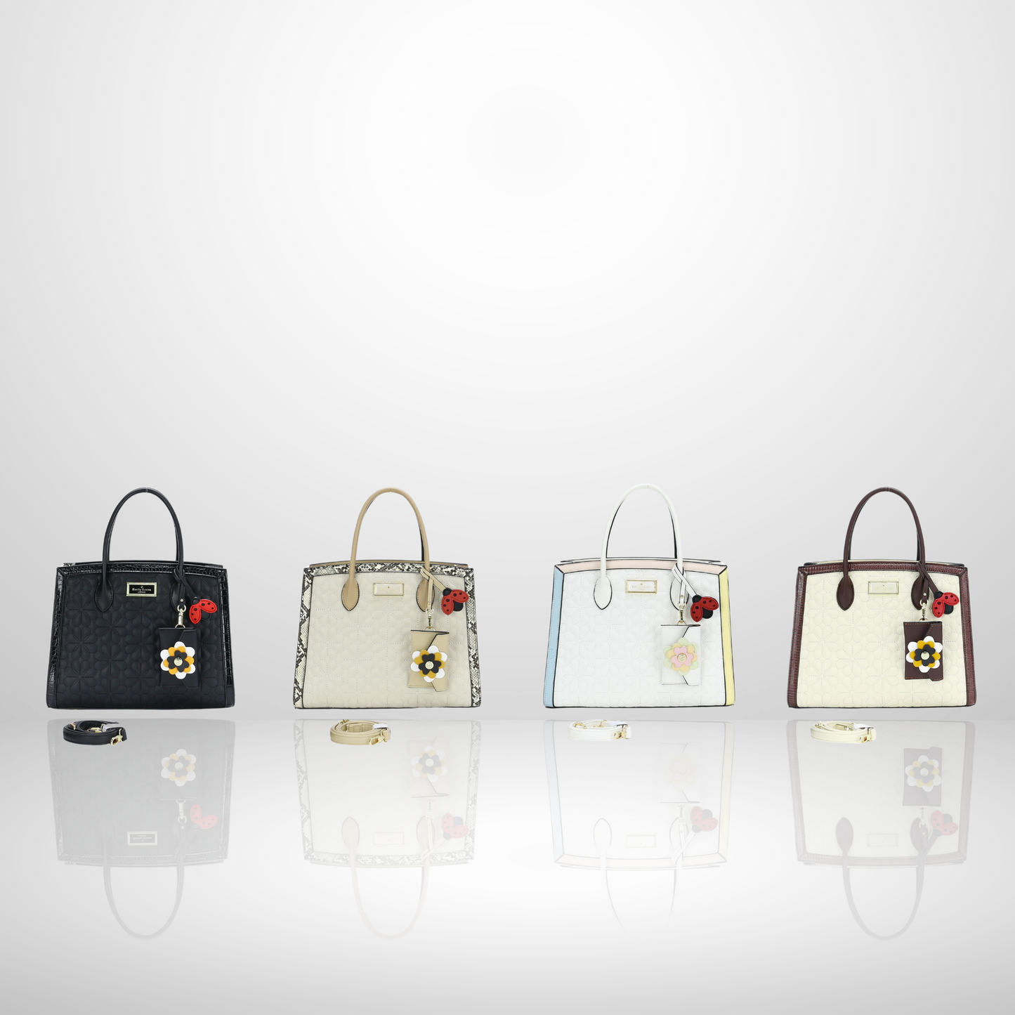 Lucy Embroidered Satchel Tote Bag with Flower Charm