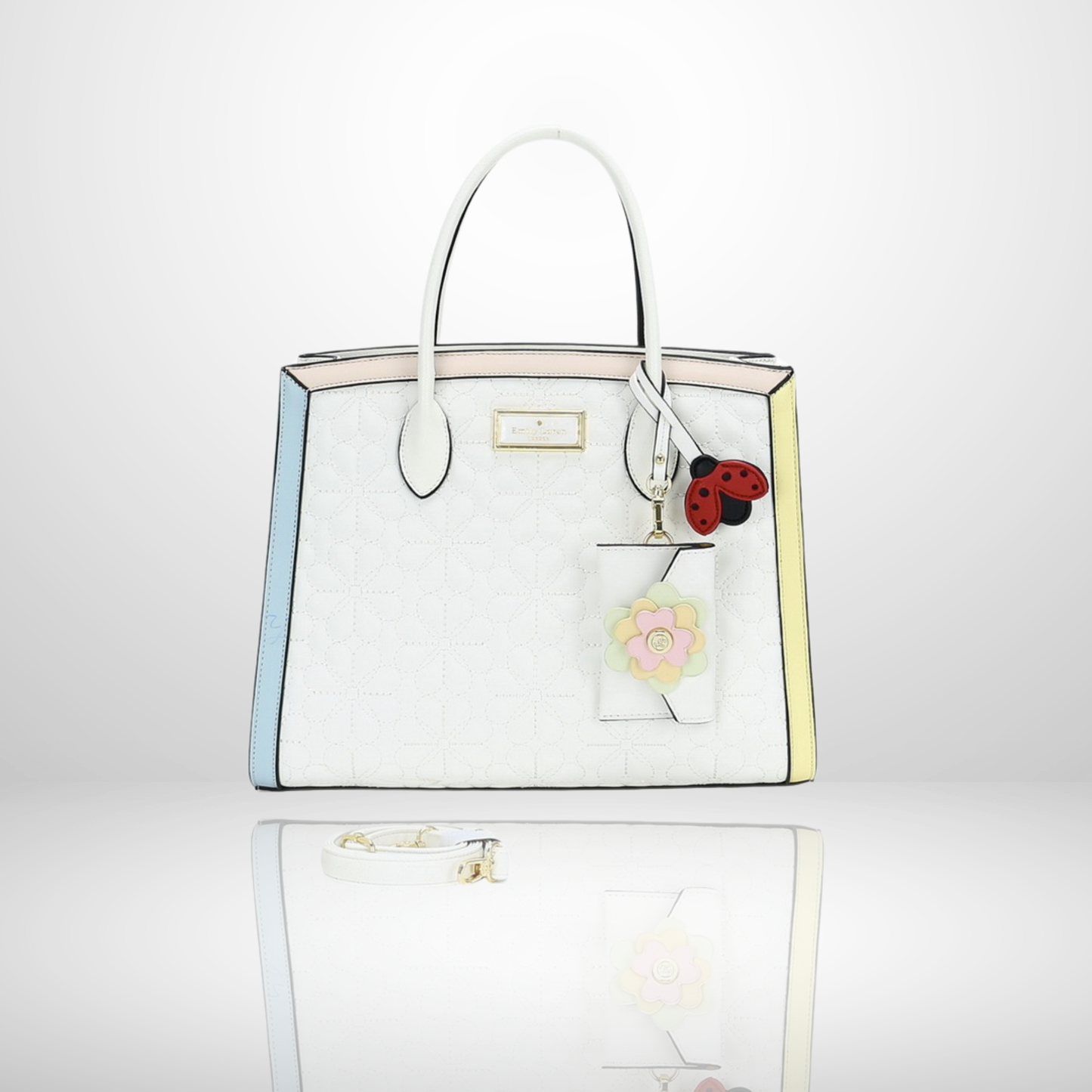 Lucy Embroidered Satchel Tote Bag with Flower Charm