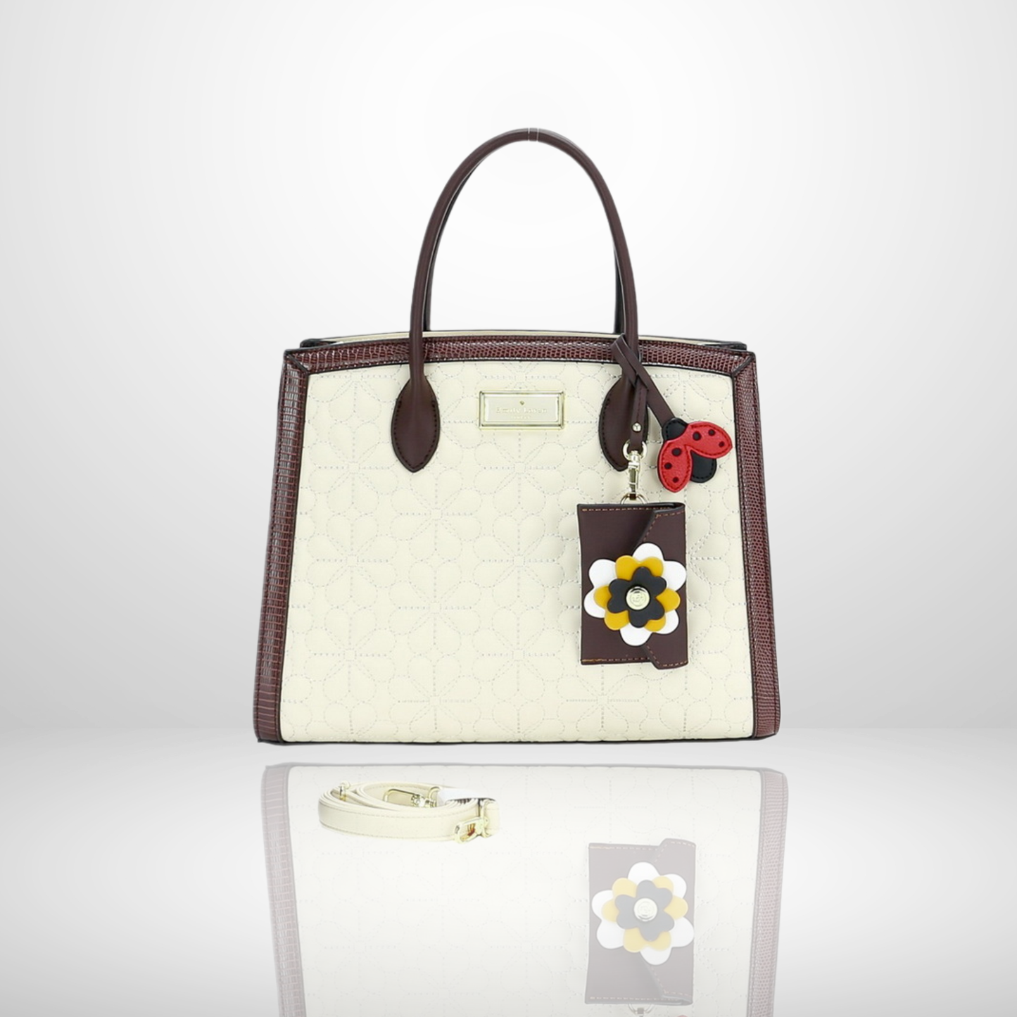 Lucy Embroidered Satchel Tote Bag with Flower Charm