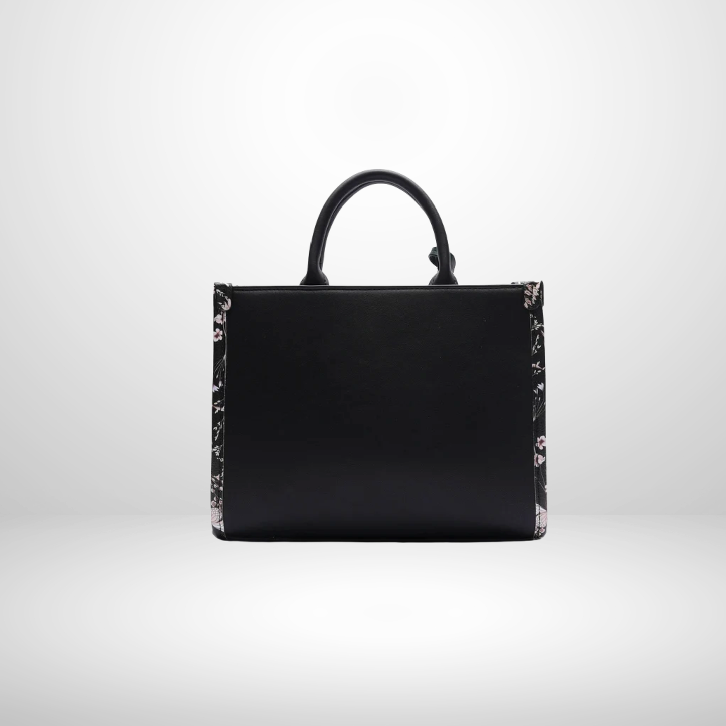 Olivia Black Structured Tote Bag with Detachable Strap & Floral Tassel Charm