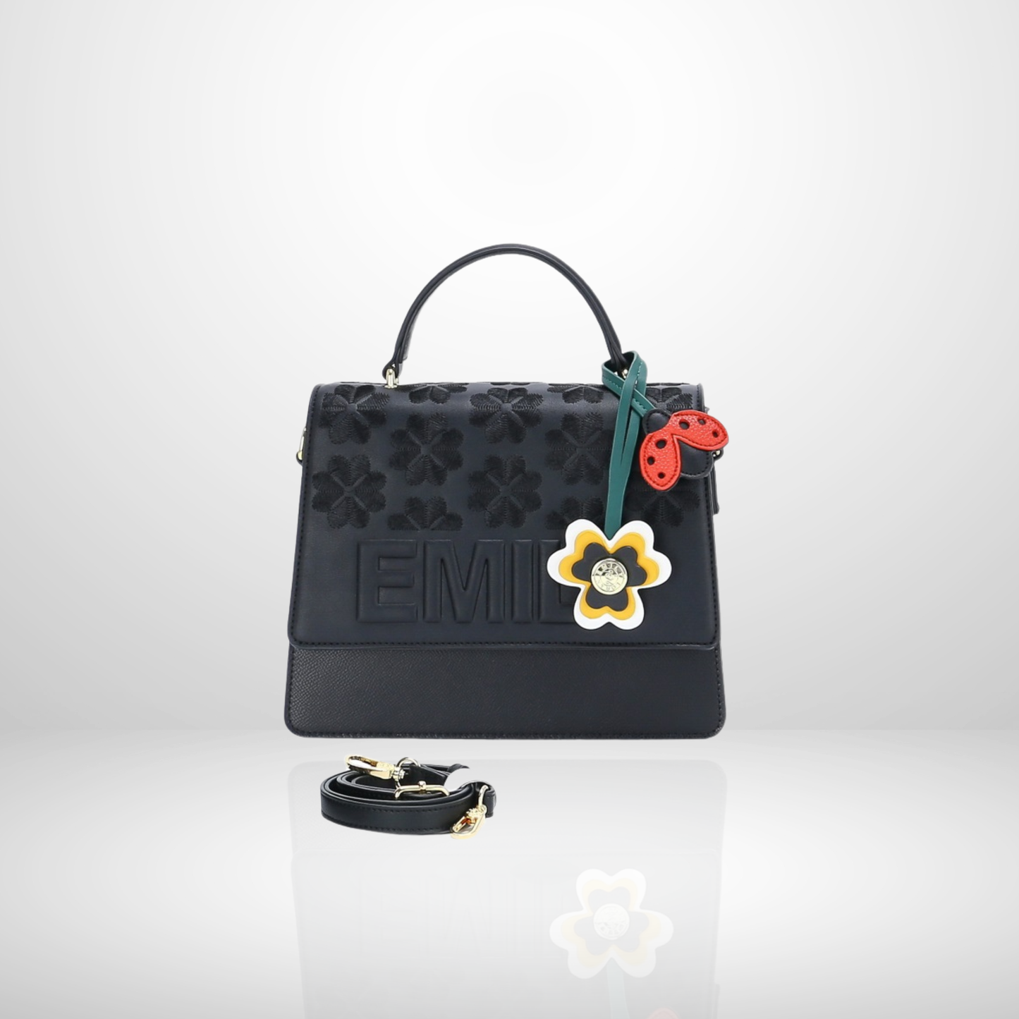 Inez White Floral Embroidered Top Handle Bag