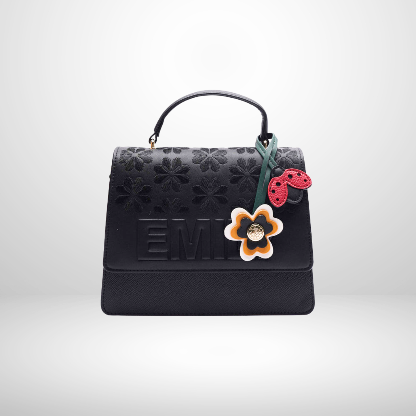 Inez Black Floral Embroidered Top Handle Bag