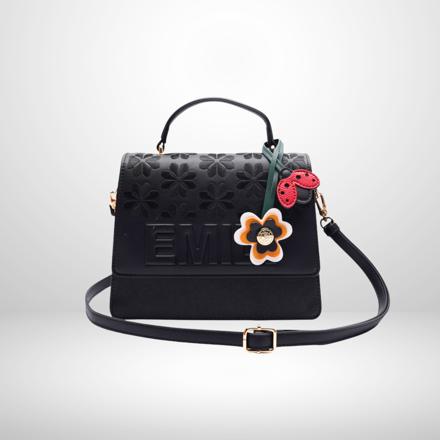 Inez Black Floral Embroidered Top Handle Bag