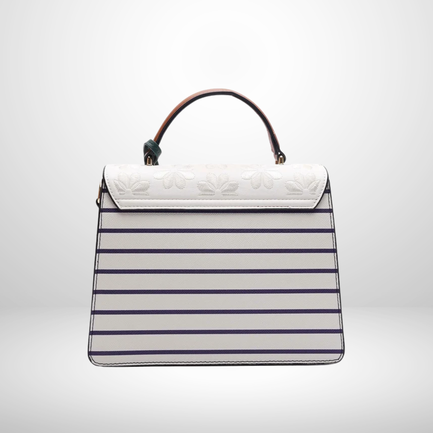 Inez White Stripe & Floral Embroidered Top Handle Bag