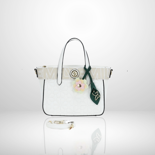 Kate White Embroidered Tote Bag