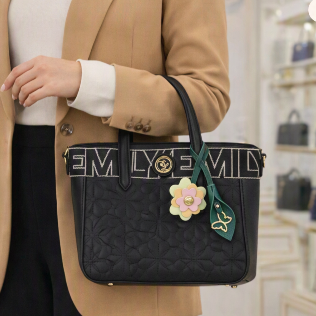 Kate Black Embroidered Tote Bag