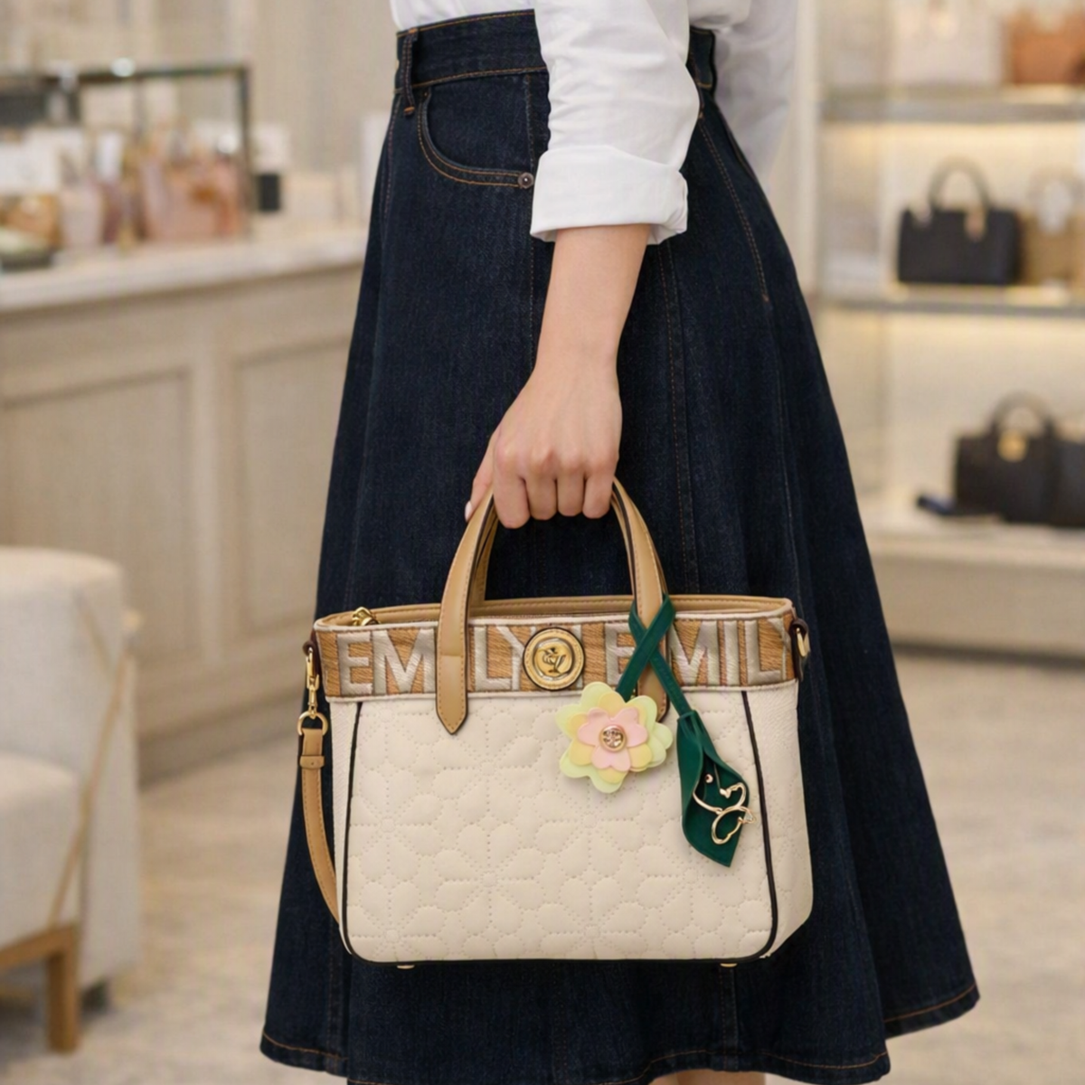 Kate Beige Embroidered Tote Bag