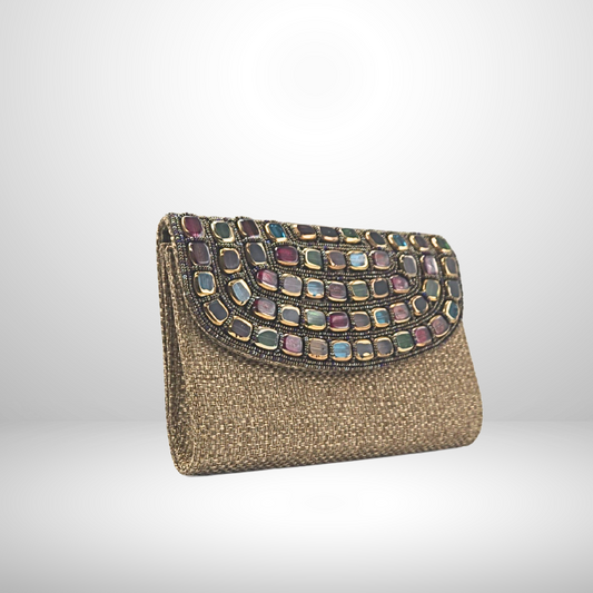 Small Bronze Beaded Necklace Envelope Purse