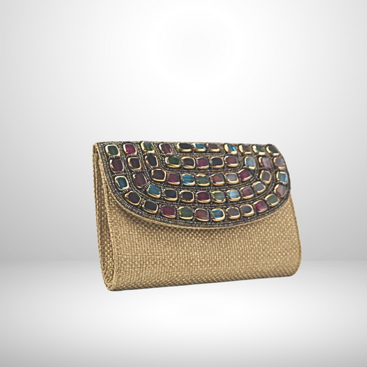 Small Gold Beaded Necklace Envelope Purse