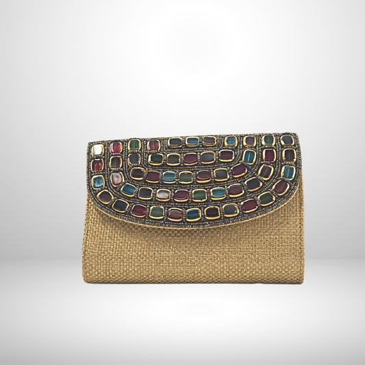 Small Gold Beaded Necklace Envelope Purse