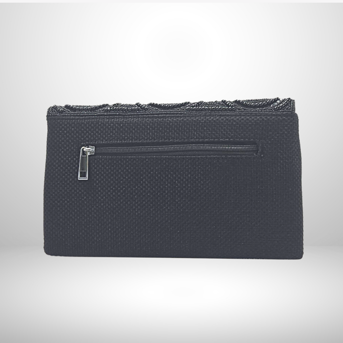 Black Beaded Flap Envelope Clutch
