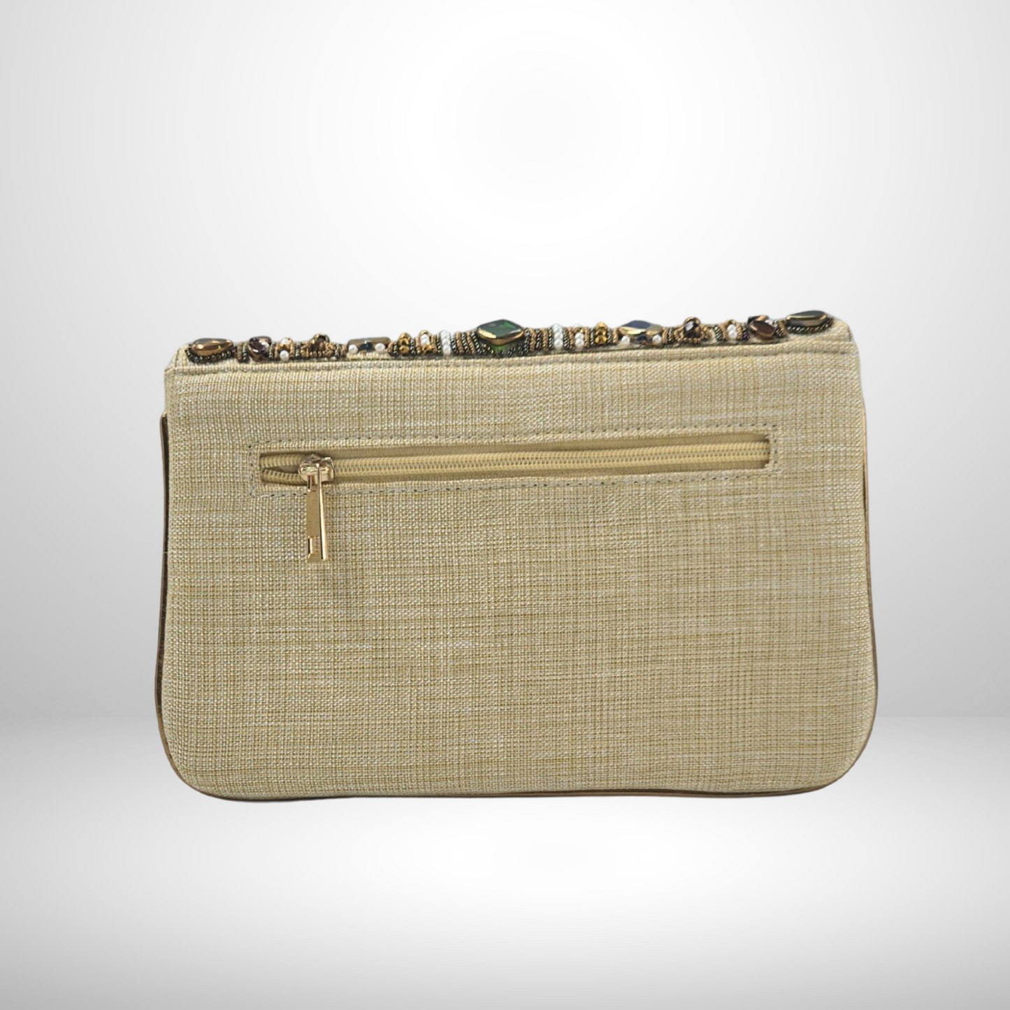 Cream Beaded Necklace Envelope Clutch
