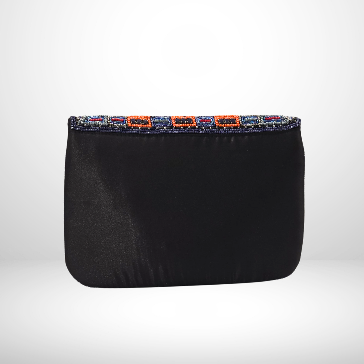 Black Multicolour Beaded Envelope Clutch