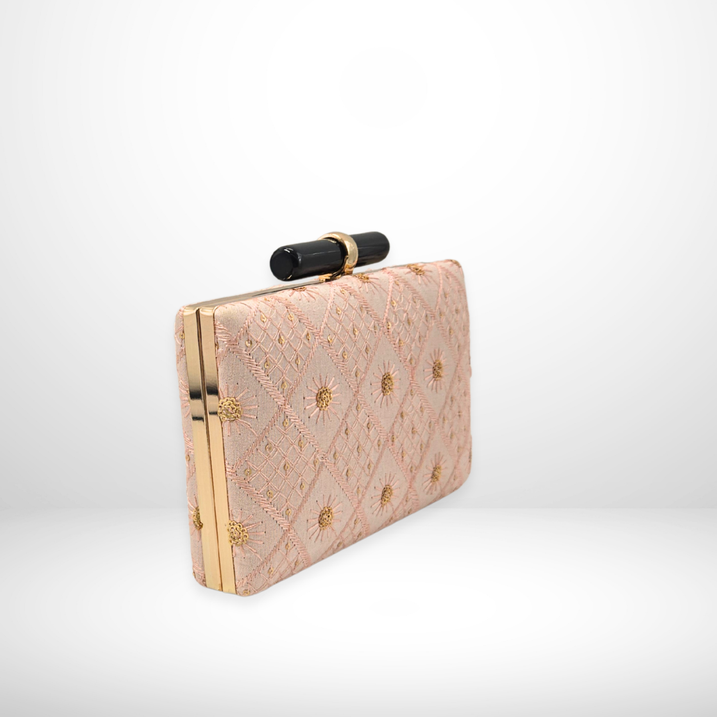 Pink Embroidered Fabric Box Clutch