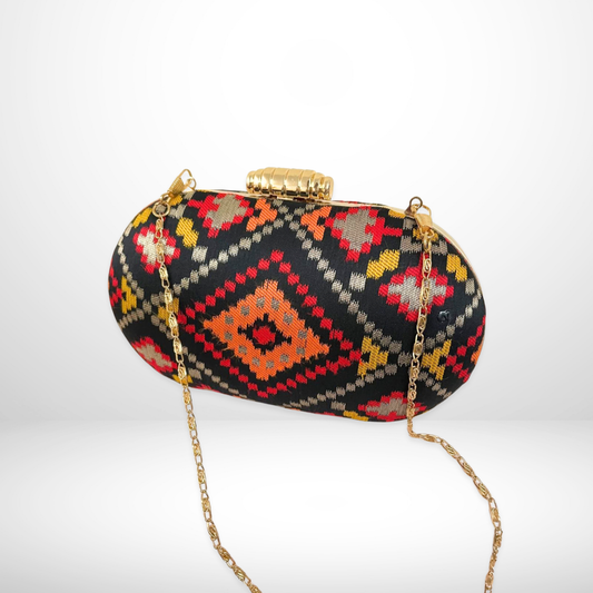 Ikat Woven Fabric Box Clutch