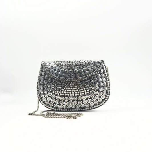 Silver Hammered Metal Box Bag