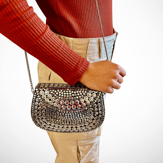 Silver Hammered Metal Box Bag