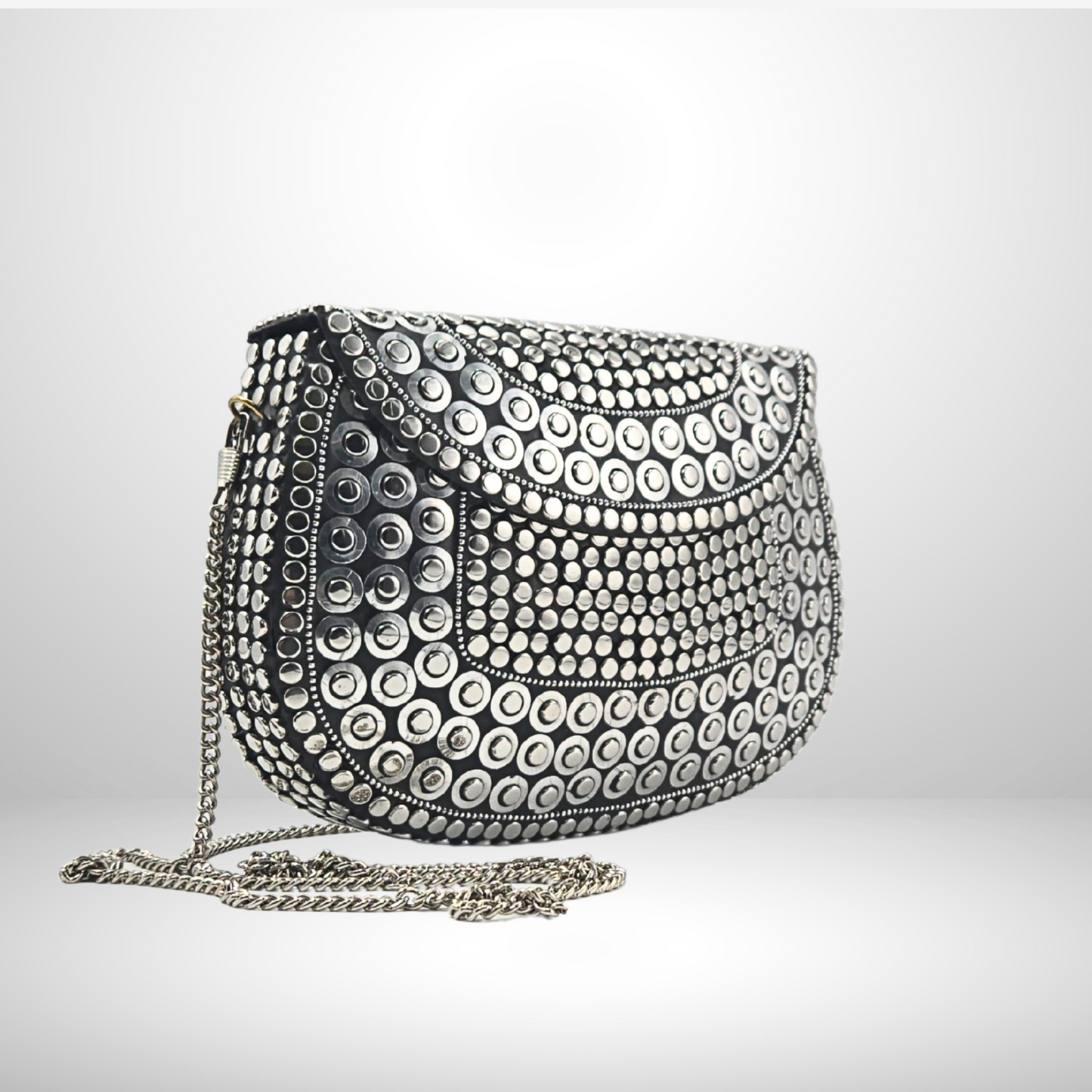 Silver Hammered Metal Box Bag