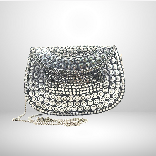 Silver Hammered Metal Box Bag