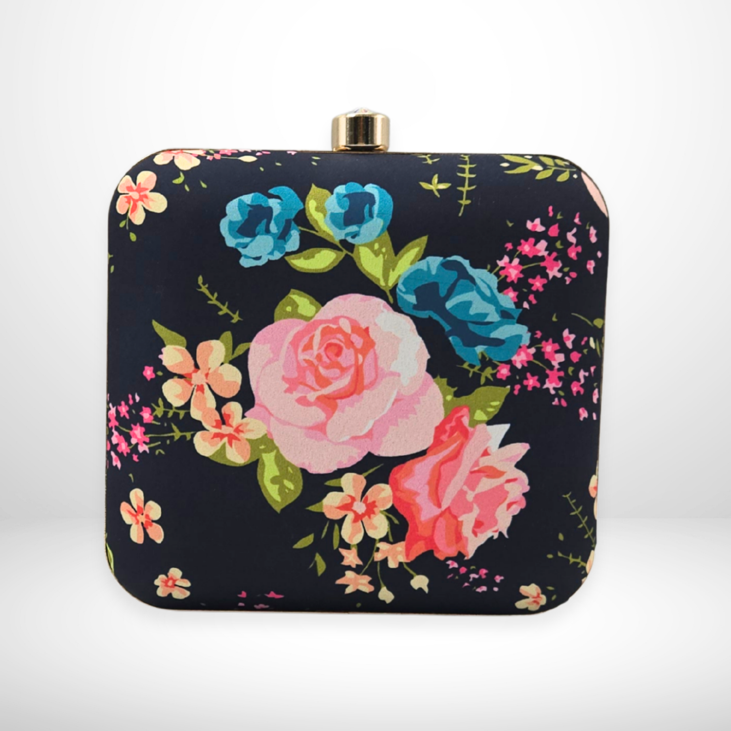 Rose Print Fabric Box Clutch
