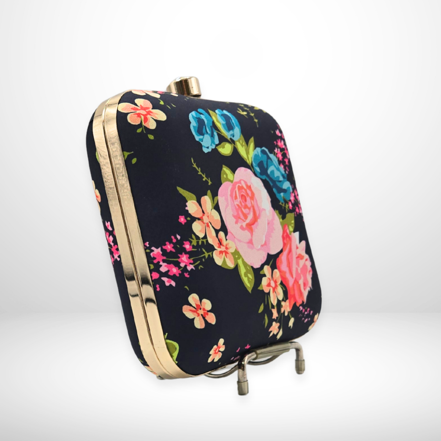 Rose Print Fabric Box Clutch