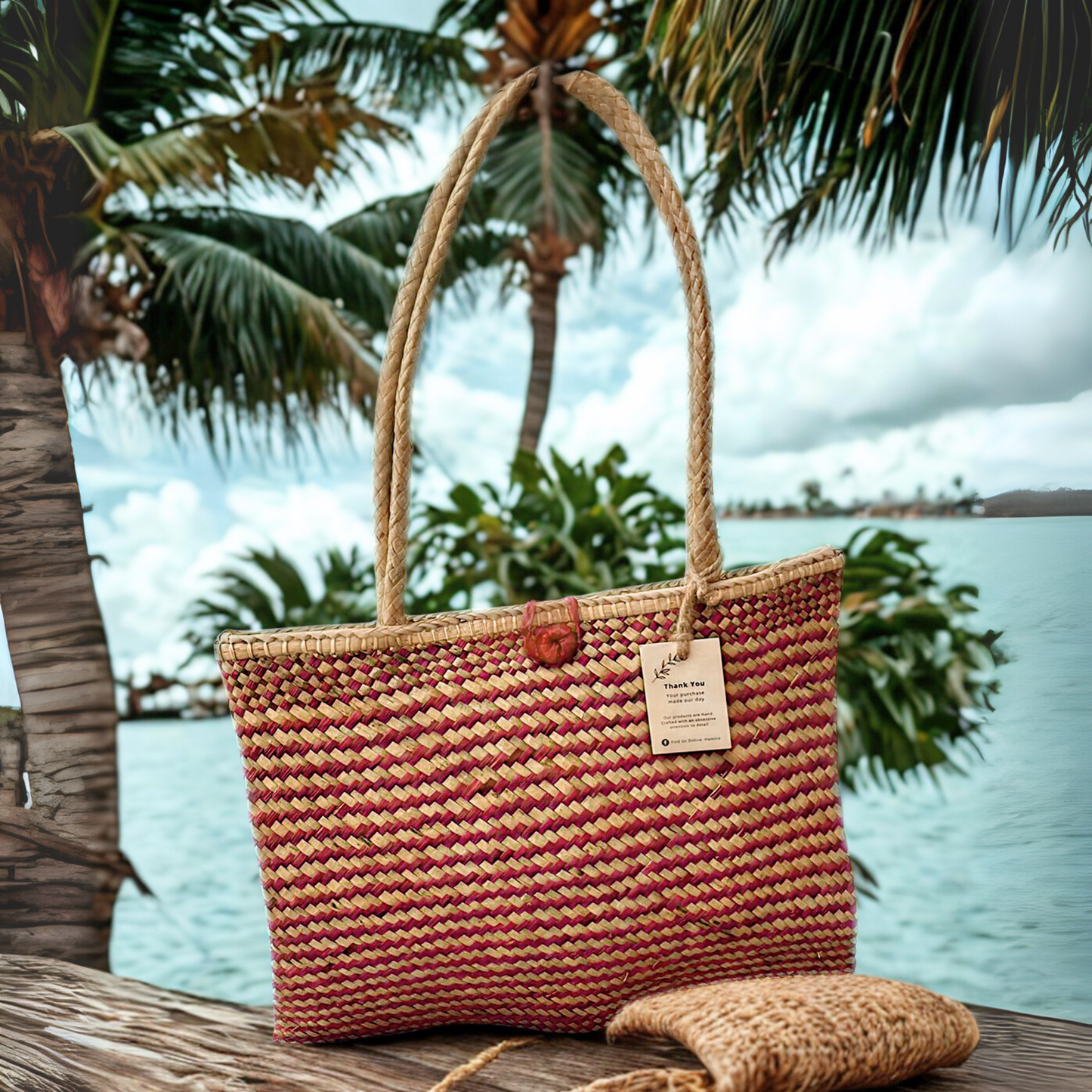 Hamime Palm Leaf Tote in Fuschia