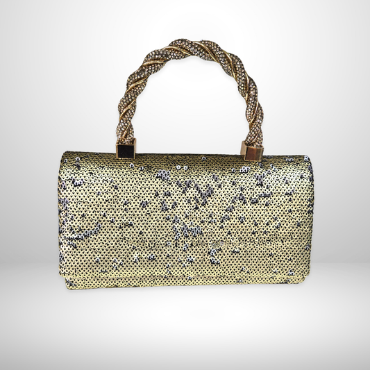 Gold Sequins Purse with Diamante Handle