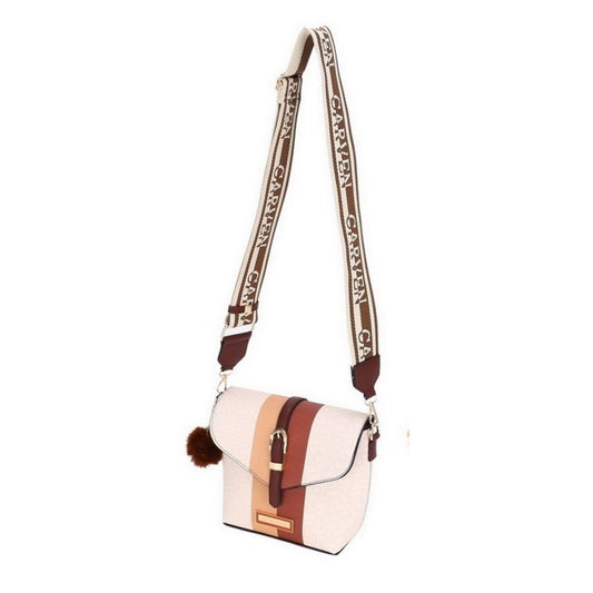 Tan Multicolour Crossbody with Pom Pom