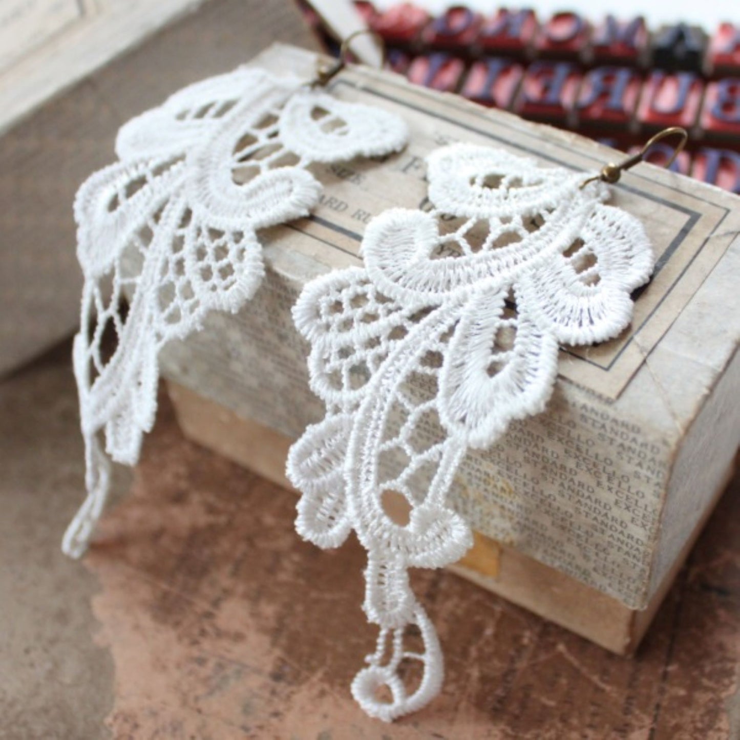 Vineyard Wedding Lace Earrings in White