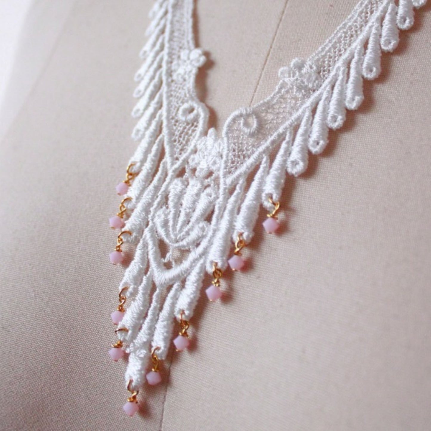 Tassel Lace Necklace in Pink Crystal