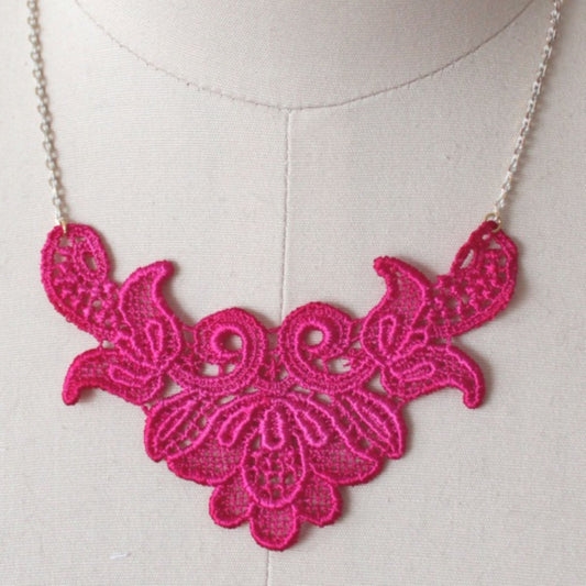 La Fleur Necklace in Hot Pink Lace