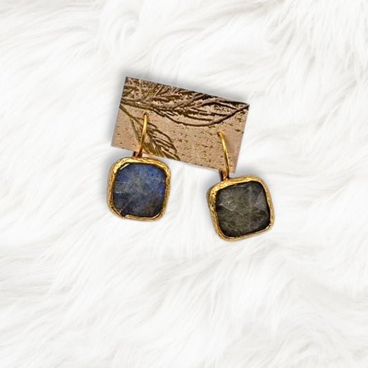 The Square Drop Earrings in Grey Labradorite