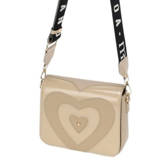 Beige "Heart" Crossbody Bag with Woven Strap
