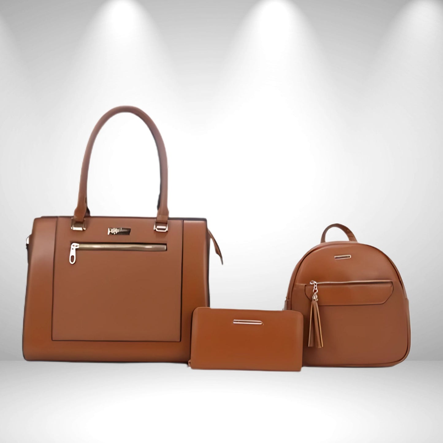 Brown 3 piece Bag Set with Backpack