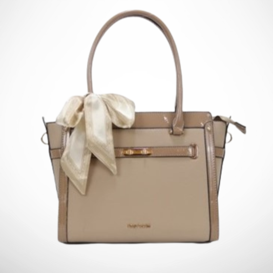 Beige Shoulder Bag with Scarf