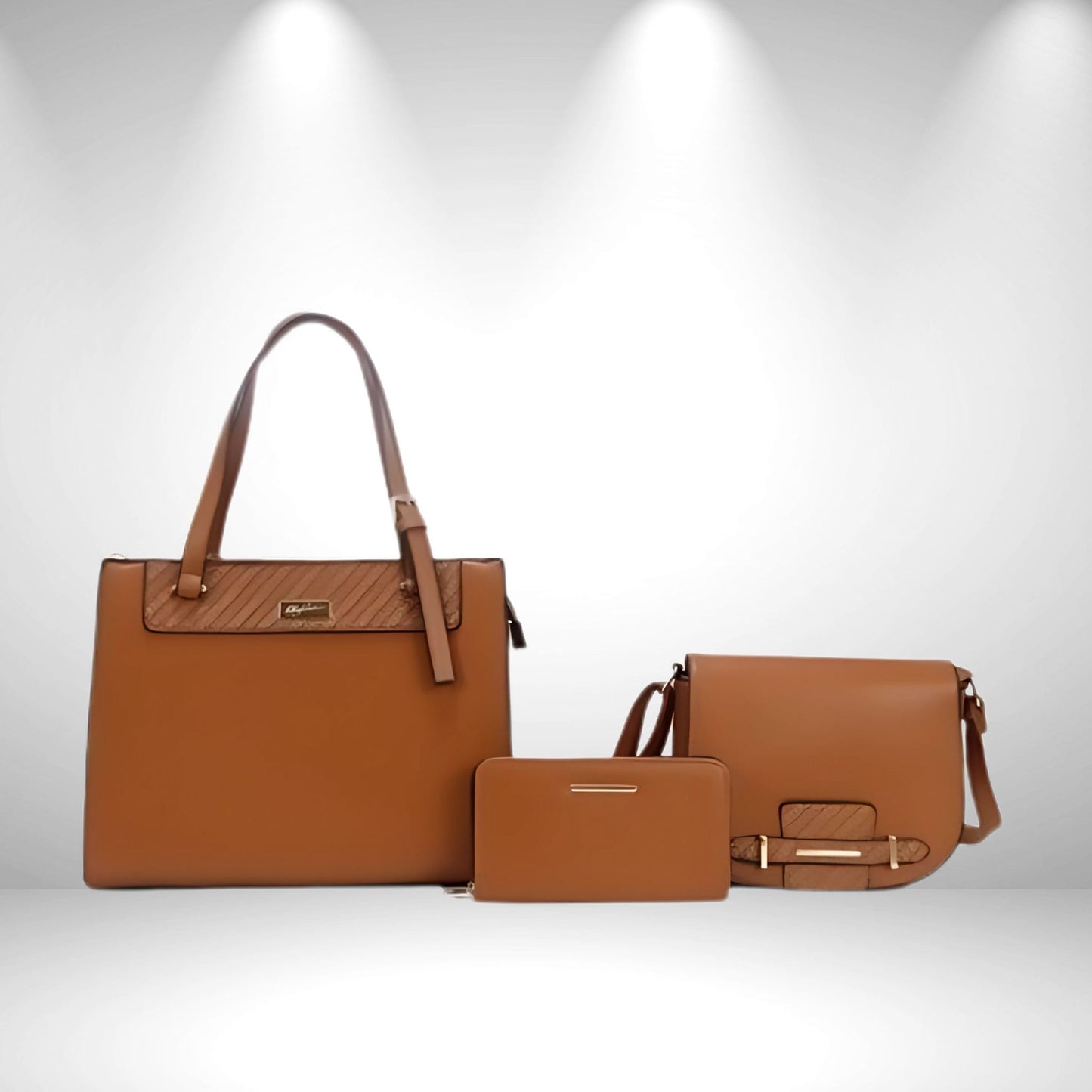 Brown 3 piece Bag Set with Saddle Crossbody