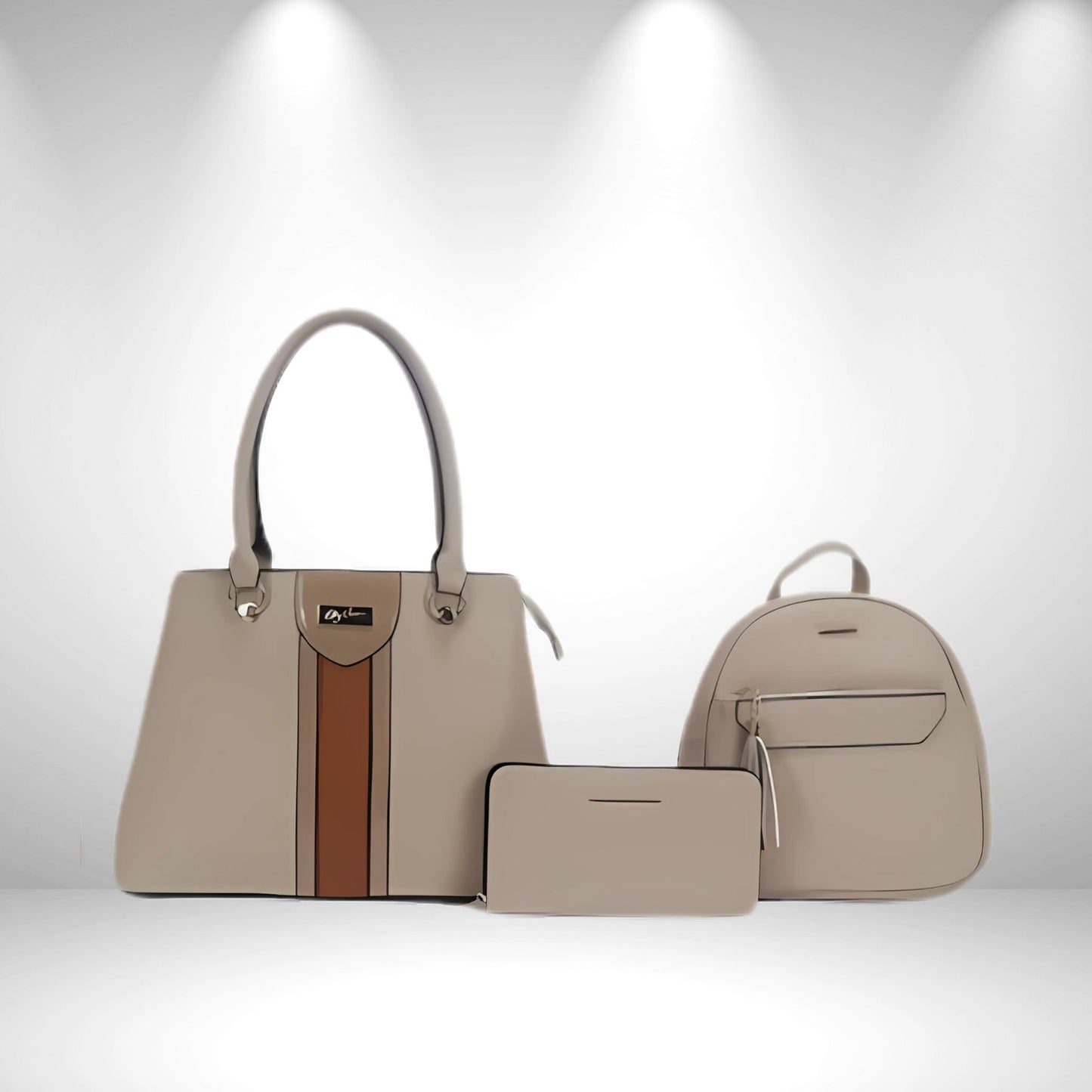 Beige 3 piece Bag Set with Backpack