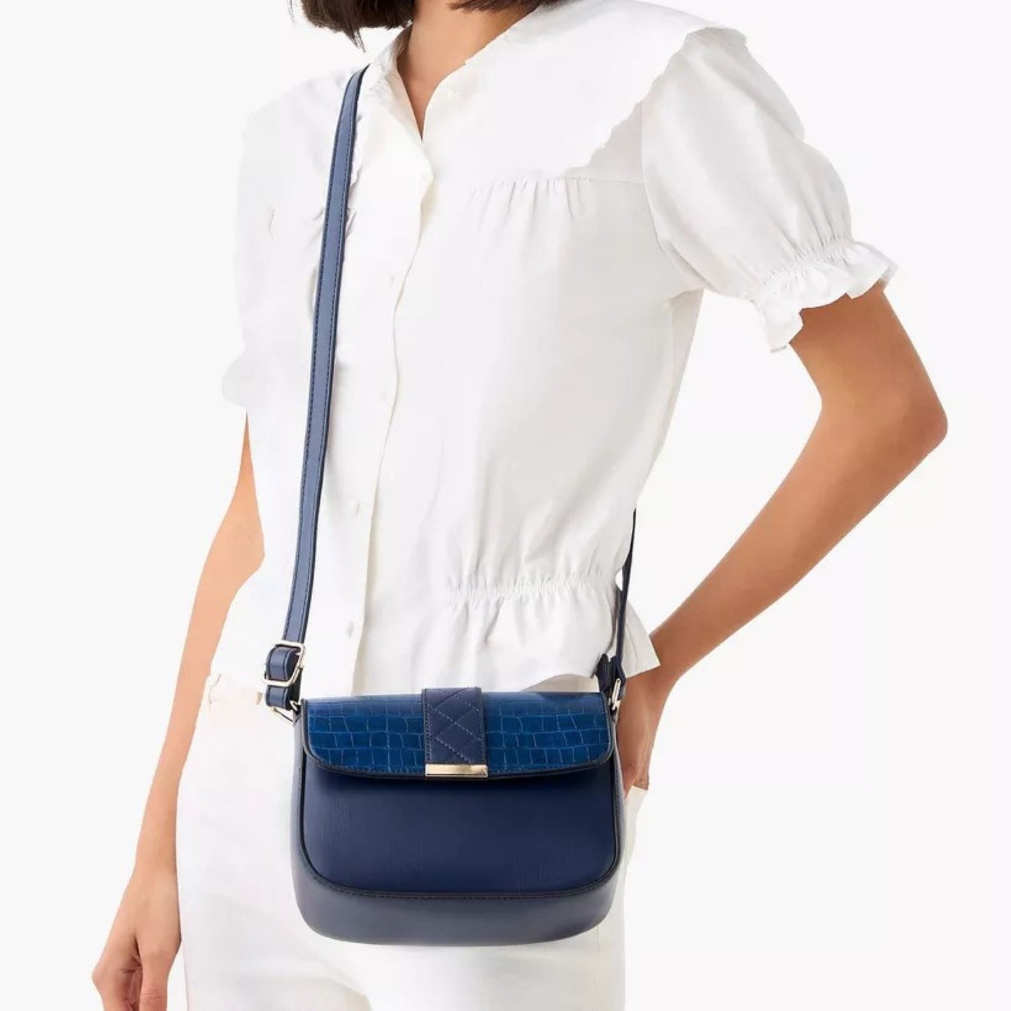 Navy Textured 3 Piece Tote Bag with Crossbody Bag and Wallet Set